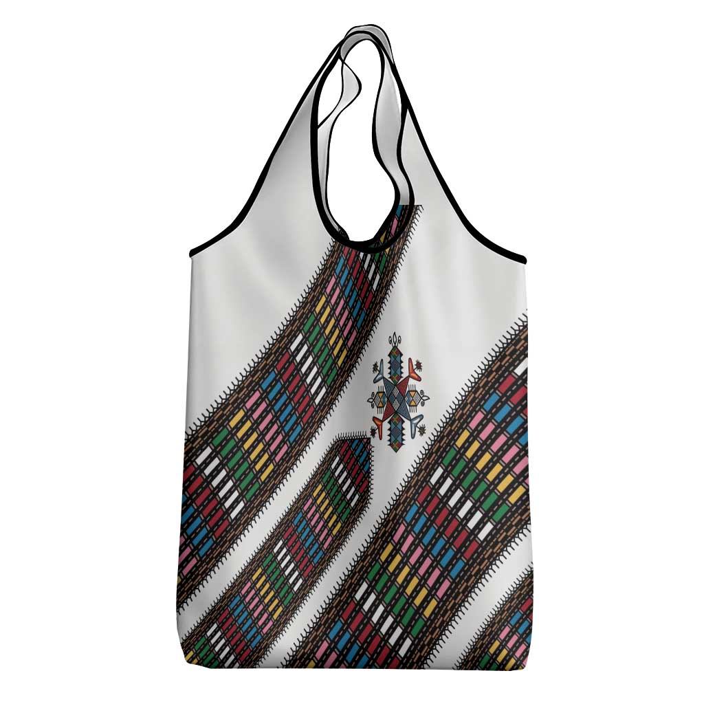 Habesha Kemis Inspired Tilet Pattern Grocery Bag White