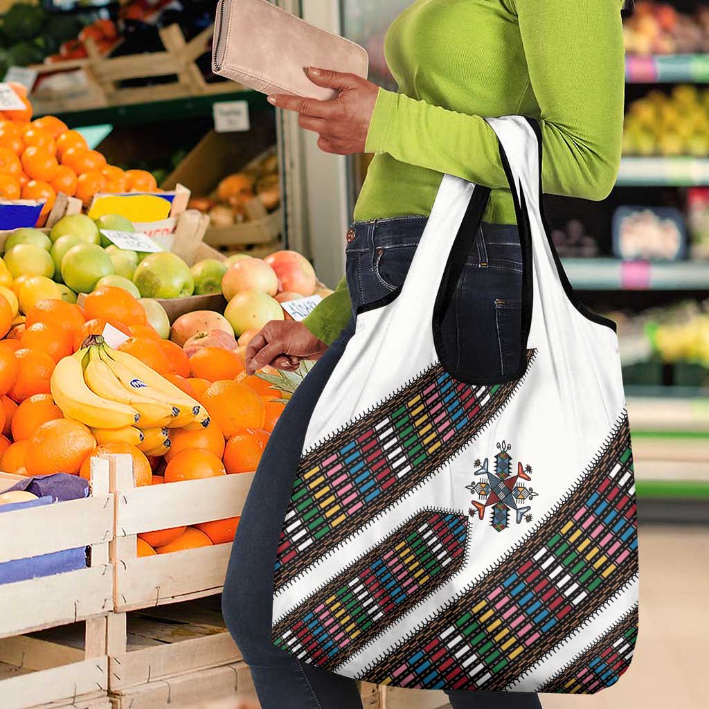 Habesha Kemis Inspired Tilet Pattern Grocery Bag White