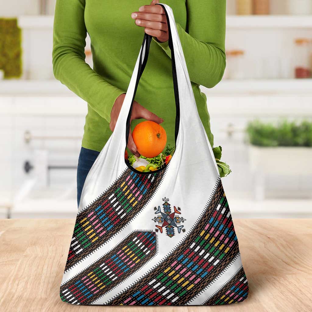 Habesha Kemis Inspired Tilet Pattern Grocery Bag White