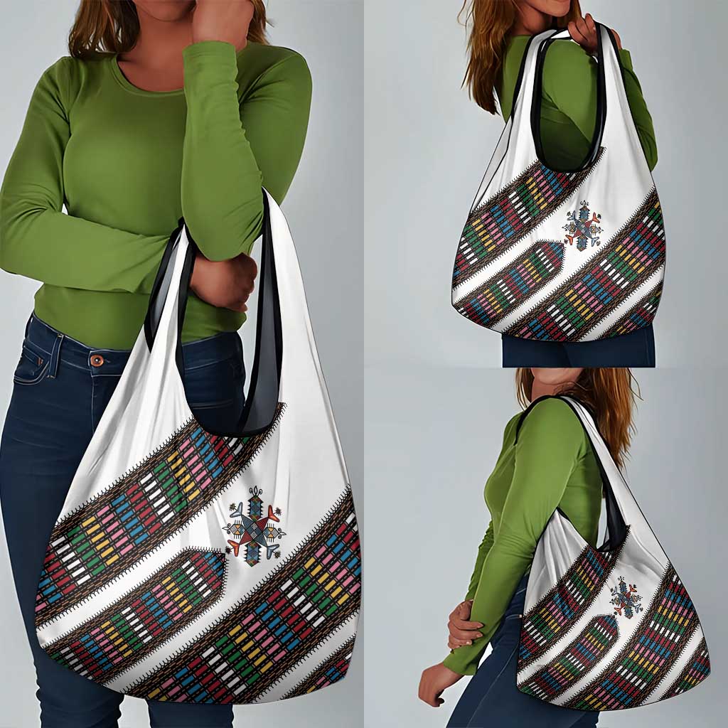 Habesha Kemis Inspired Tilet Pattern Grocery Bag White