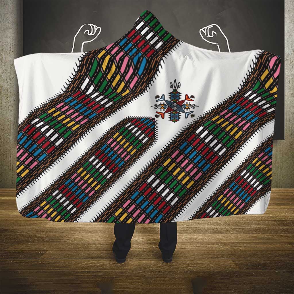 Habesha Kemis Inspired Tilet Pattern Hooded Blanket White