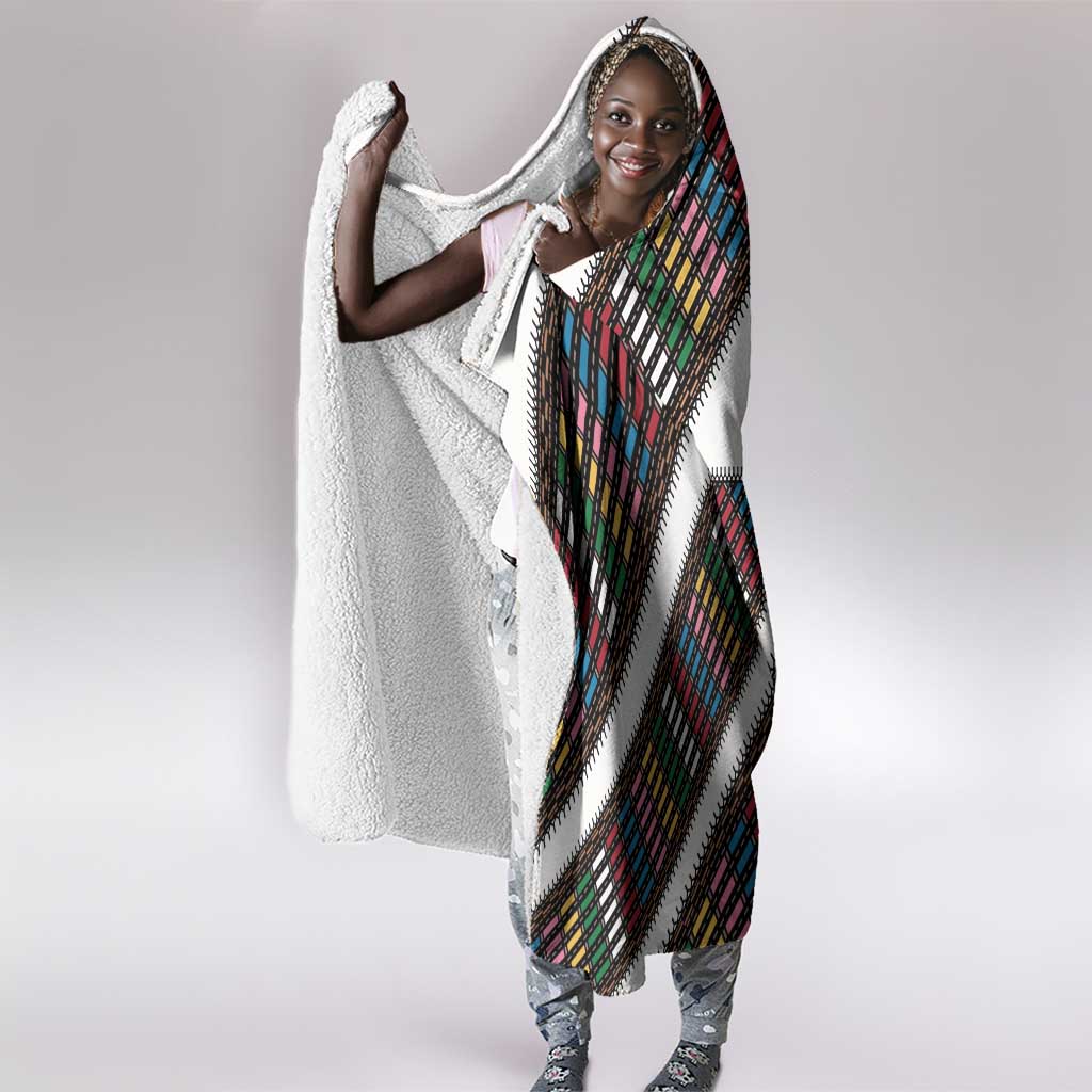 Habesha Kemis Inspired Tilet Pattern Hooded Blanket White