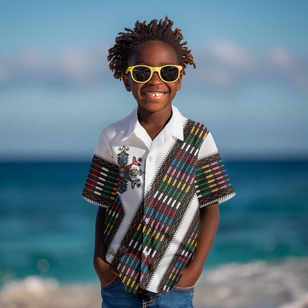 Habesha Kemis Inspired Tilet Pattern Kid Hawaiian Shirt White