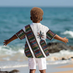 Habesha Kemis Inspired Tilet Pattern Kid Hawaiian Shirt White