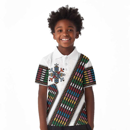 Habesha Kemis Inspired Tilet Pattern Kid Polo Shirt White