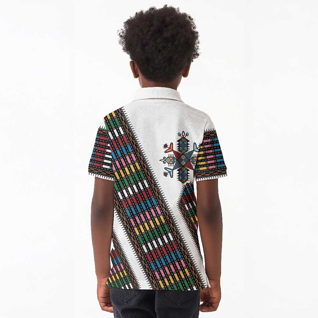 Habesha Kemis Inspired Tilet Pattern Kid Polo Shirt White