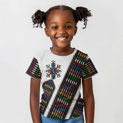 Habesha Kemis Inspired Tilet Pattern Kid T shirt White