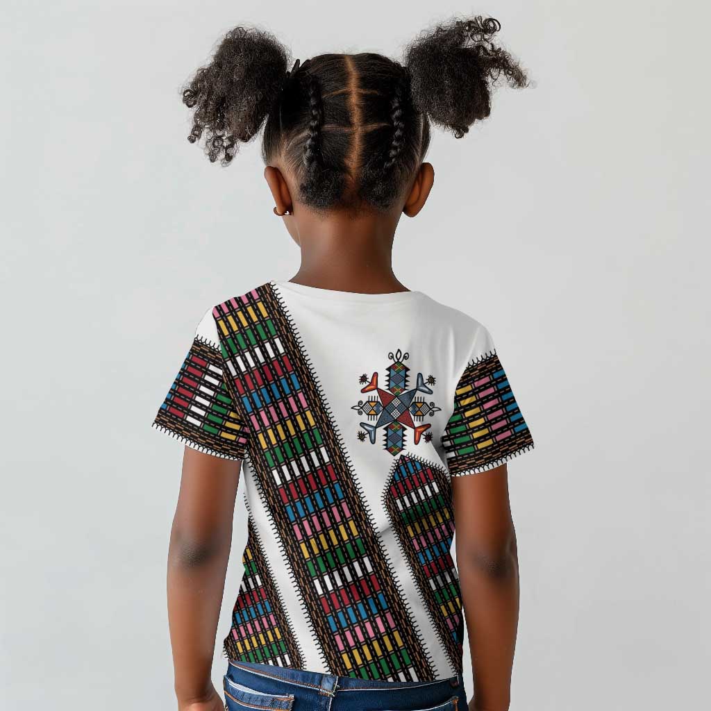 Habesha Kemis Inspired Tilet Pattern Kid T shirt White