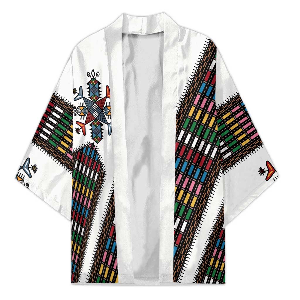 Habesha Kemis Inspired Tilet Pattern Kimono White