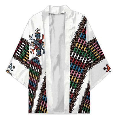 Habesha Kemis Inspired Tilet Pattern Kimono White