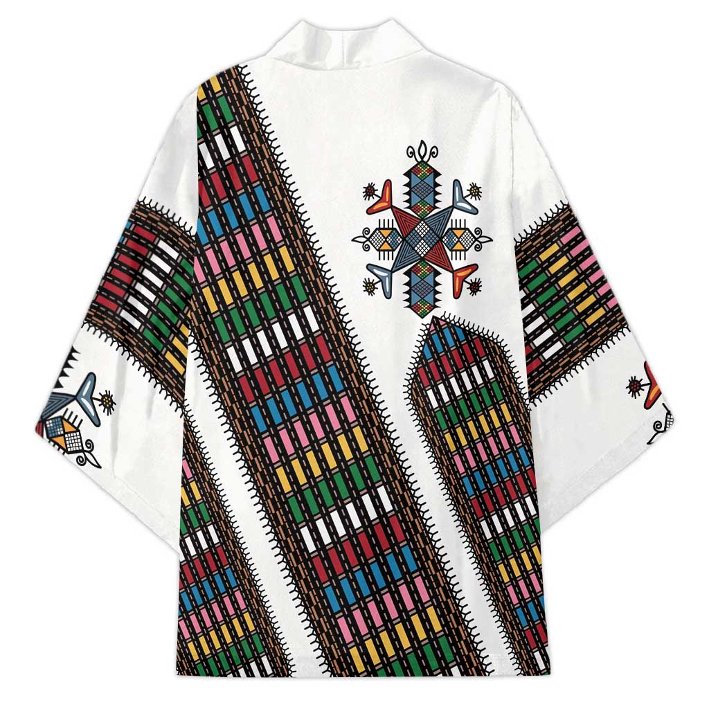 Habesha Kemis Inspired Tilet Pattern Kimono White