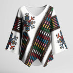 Habesha Kemis Inspired Tilet Pattern Kimono Sleeve Blouse White