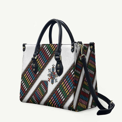 Habesha Kemis Inspired Tilet Pattern Leather Bag White