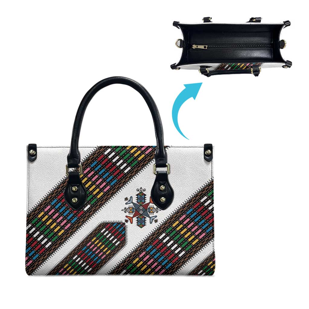 Habesha Kemis Inspired Tilet Pattern Leather Bag White