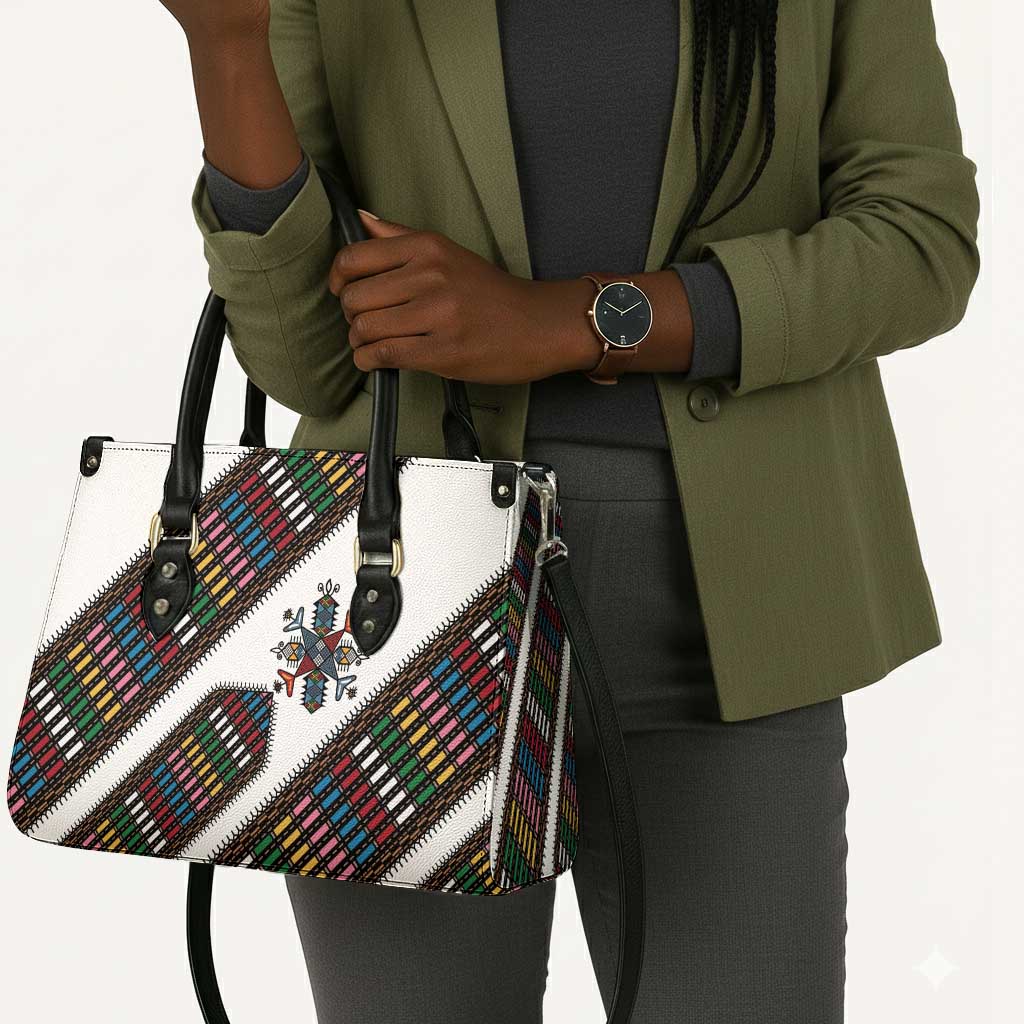 Habesha Kemis Inspired Tilet Pattern Leather Bag White