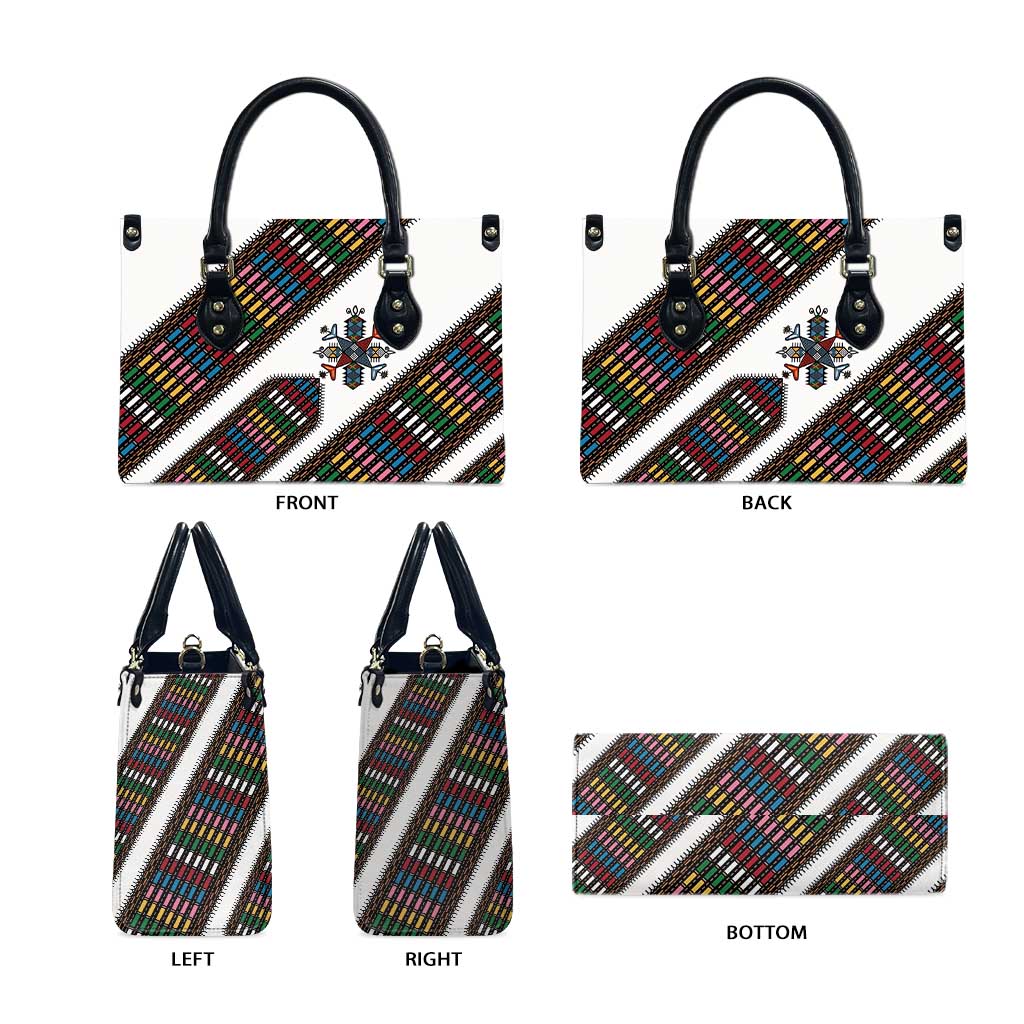 Habesha Kemis Inspired Tilet Pattern Leather Bag White