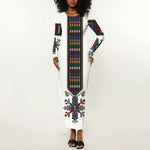 Habesha Kemis Inspired Tilet Pattern Long Sleeve Bodycon Dress White