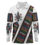Habesha Kemis Inspired Tilet Pattern Long Sleeve Polo Shirt White