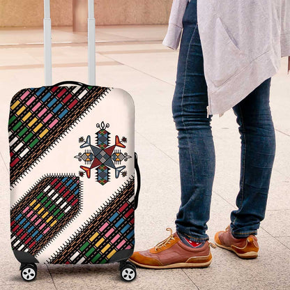 Habesha Kemis Inspired Tilet Pattern Luggage Cover White