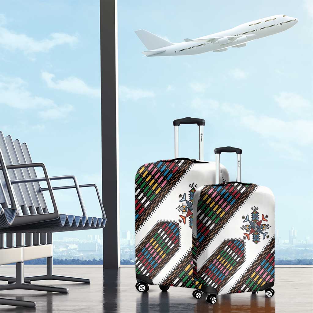 Habesha Kemis Inspired Tilet Pattern Luggage Cover White