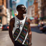Habesha Kemis Inspired Tilet Pattern Men Tank Top White