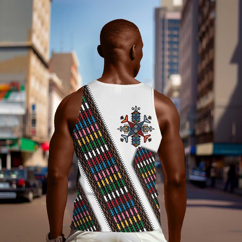 Habesha Kemis Inspired Tilet Pattern Men Tank Top White