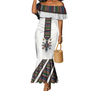 Habesha Kemis Inspired Tilet Pattern Mermaid Dress White