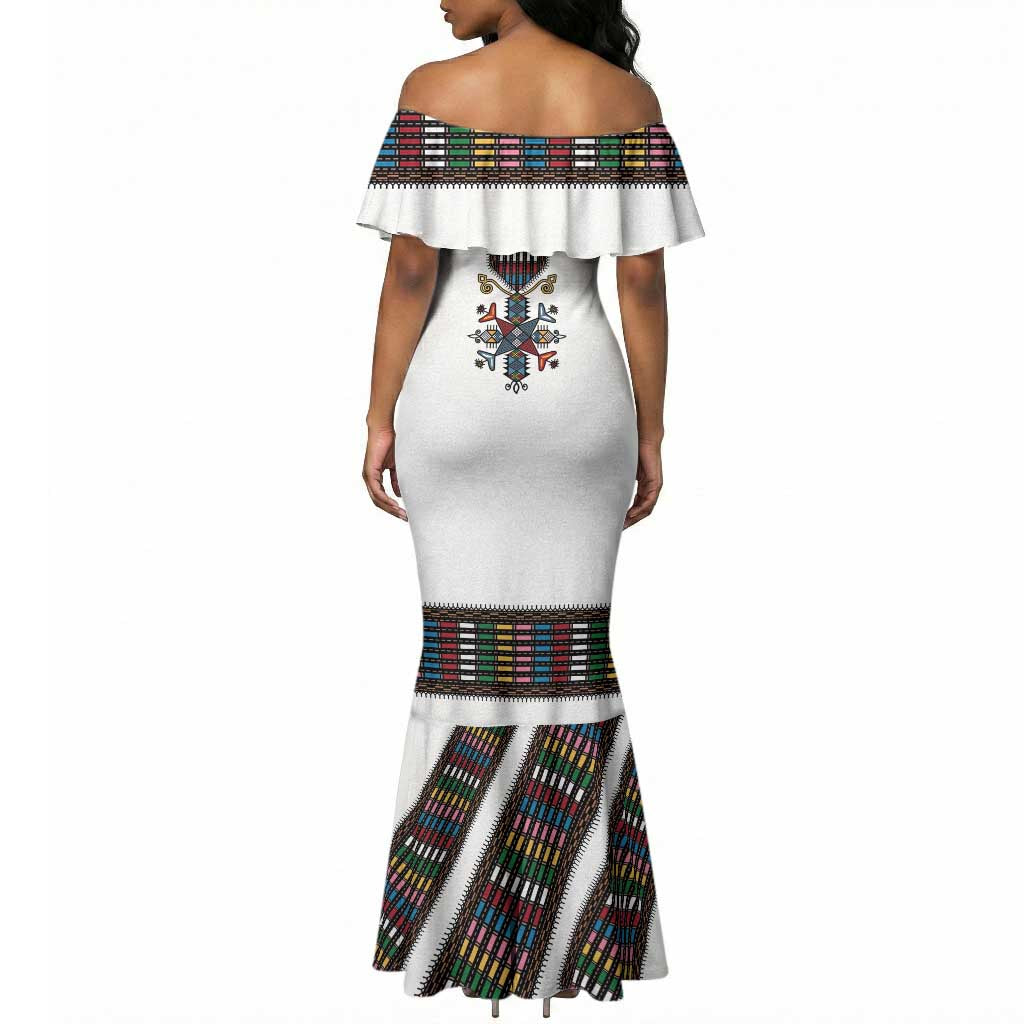 Habesha Kemis Inspired Tilet Pattern Mermaid Dress White