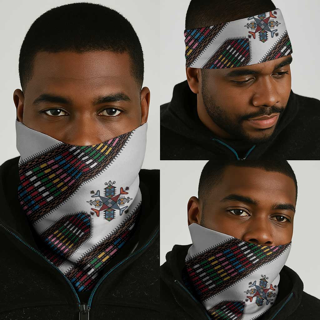 Habesha Kemis Inspired Tilet Pattern Neck Gaiter White