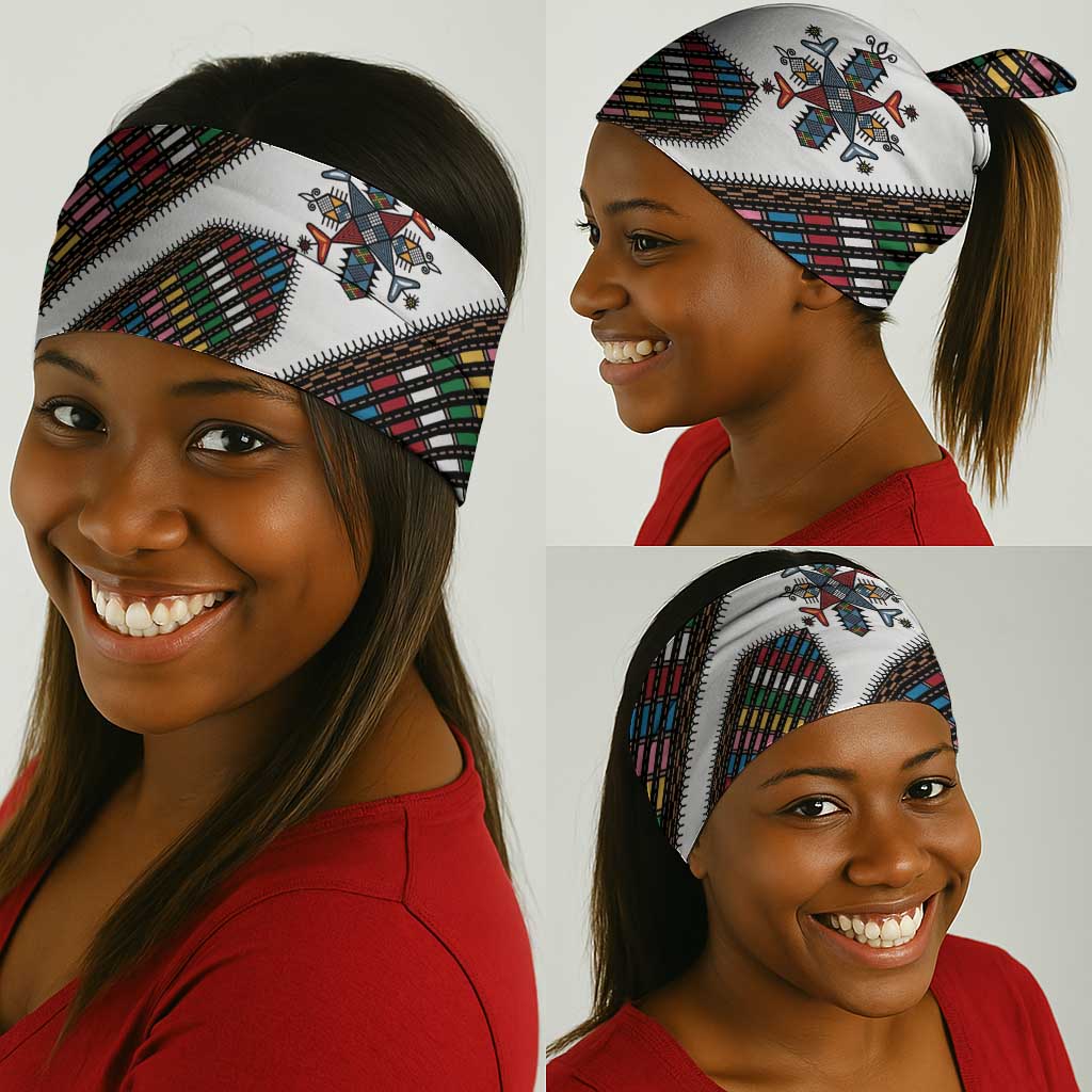 Habesha Kemis Inspired Tilet Pattern Neck Gaiter White