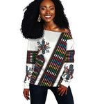 Habesha Kemis Inspired Tilet Pattern Off Shoulder Sweater White