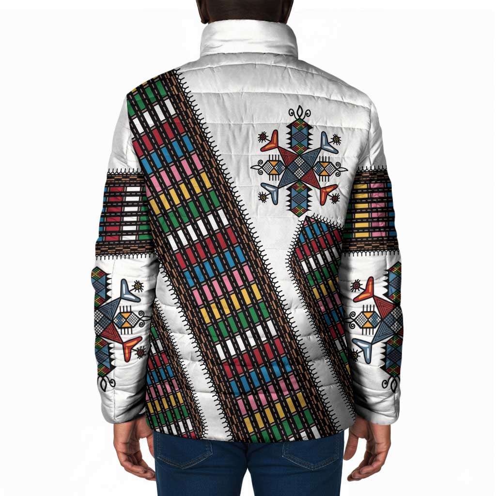 Habesha Kemis Inspired Tilet Pattern Padded Jacket White