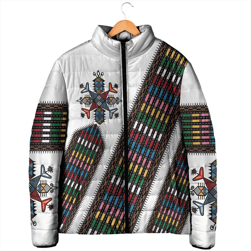 Habesha Kemis Inspired Tilet Pattern Padded Jacket White
