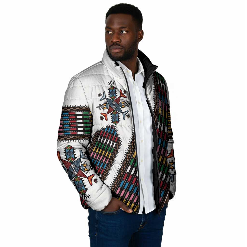 Habesha Kemis Inspired Tilet Pattern Padded Jacket White