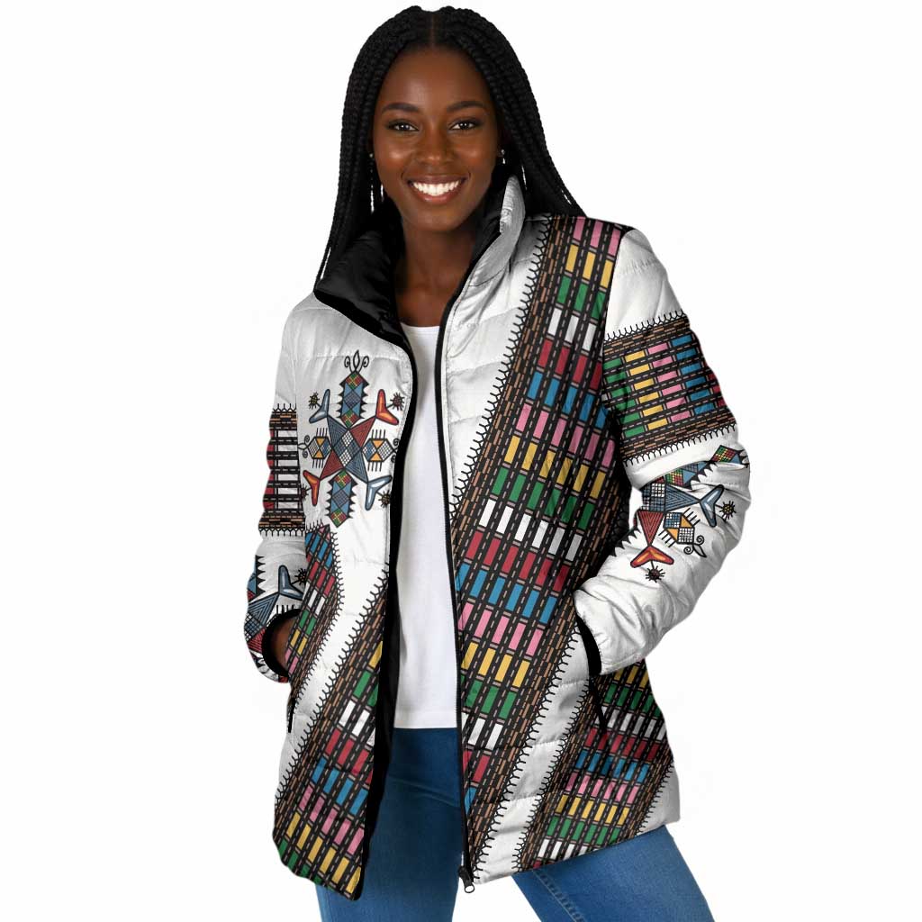 Habesha Kemis Inspired Tilet Pattern Padded Jacket White