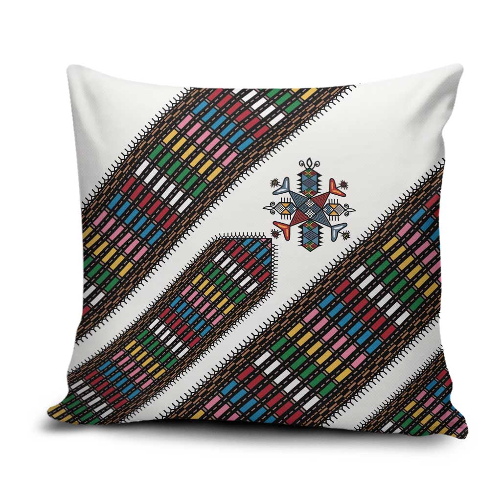 Habesha Kemis Inspired Tilet Pattern Pillow Cover White