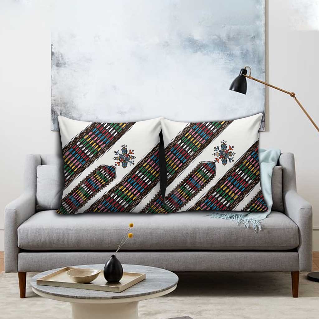 Habesha Kemis Inspired Tilet Pattern Pillow Cover White