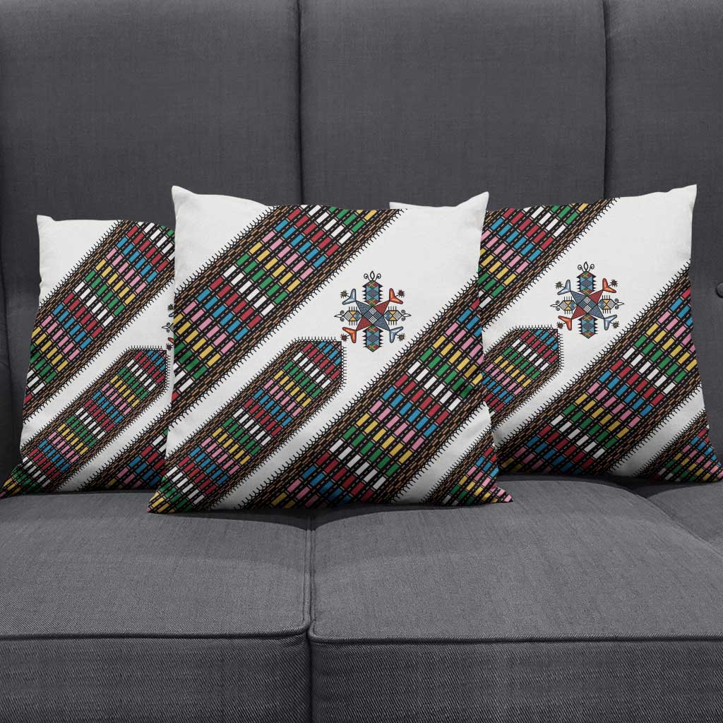 Habesha Kemis Inspired Tilet Pattern Pillow Cover White