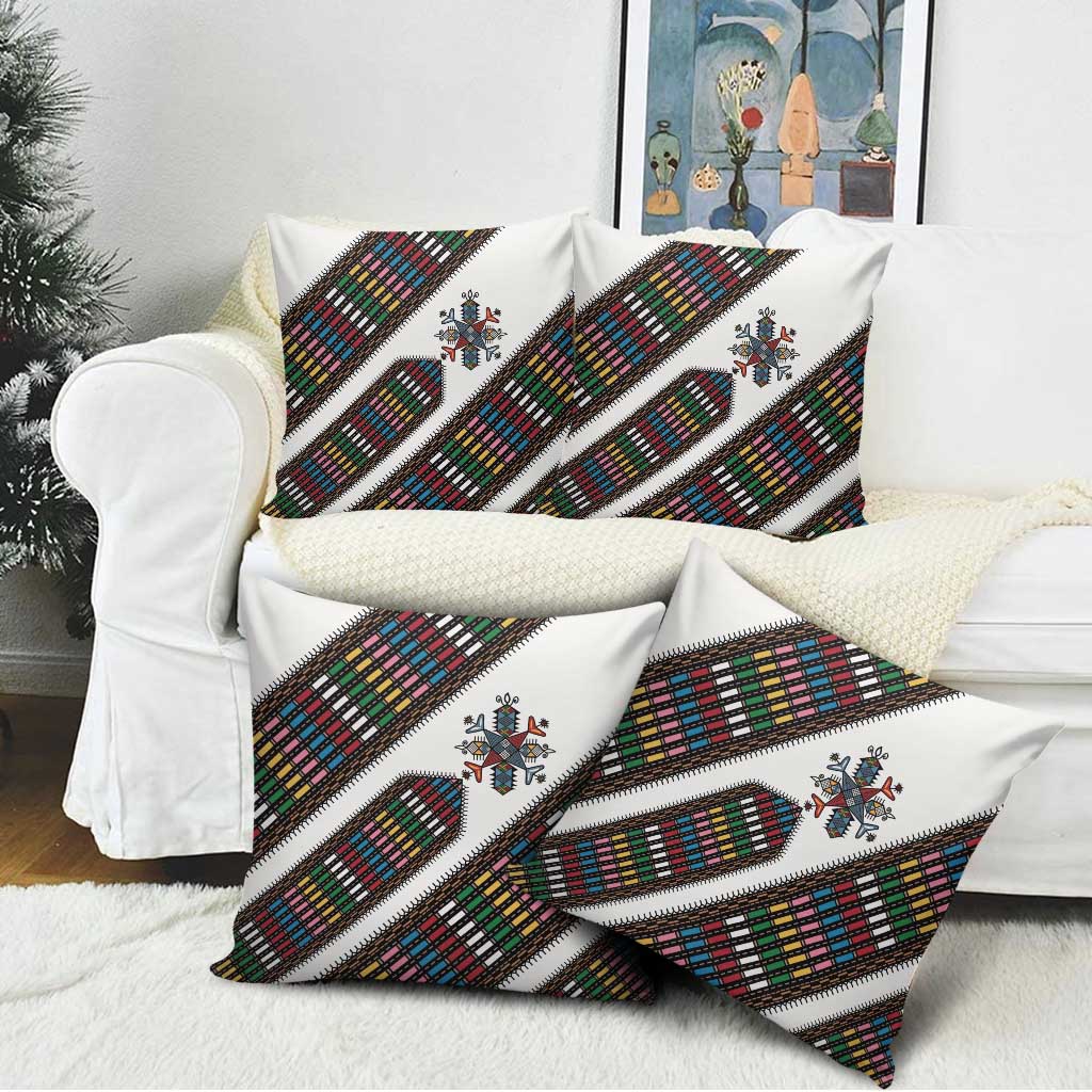 Habesha Kemis Inspired Tilet Pattern Pillow Cover White