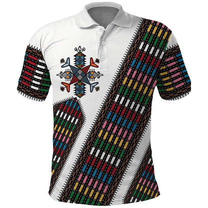 Habesha Kemis Inspired Tilet Pattern Polo Shirt White
