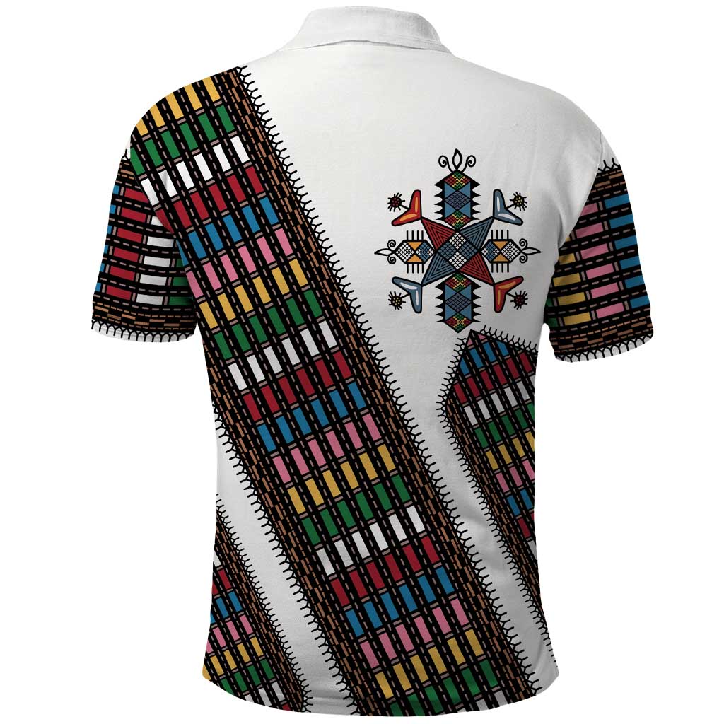 Habesha Kemis Inspired Tilet Pattern Polo Shirt White