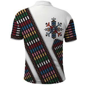 Habesha Kemis Inspired Tilet Pattern Polo Shirt White