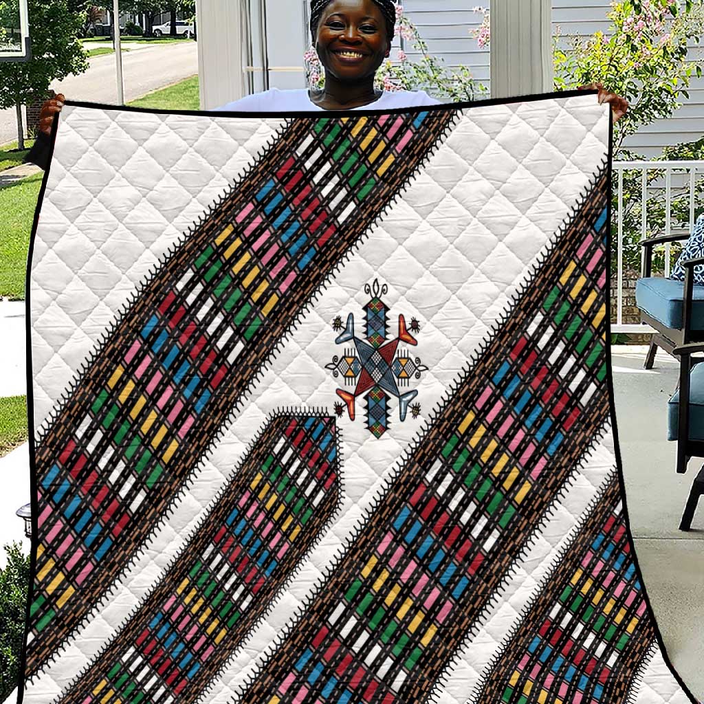 Habesha Kemis Inspired Tilet Pattern Quilt White