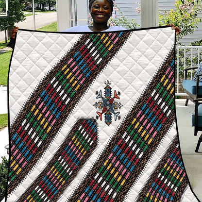 Habesha Kemis Inspired Tilet Pattern Quilt White
