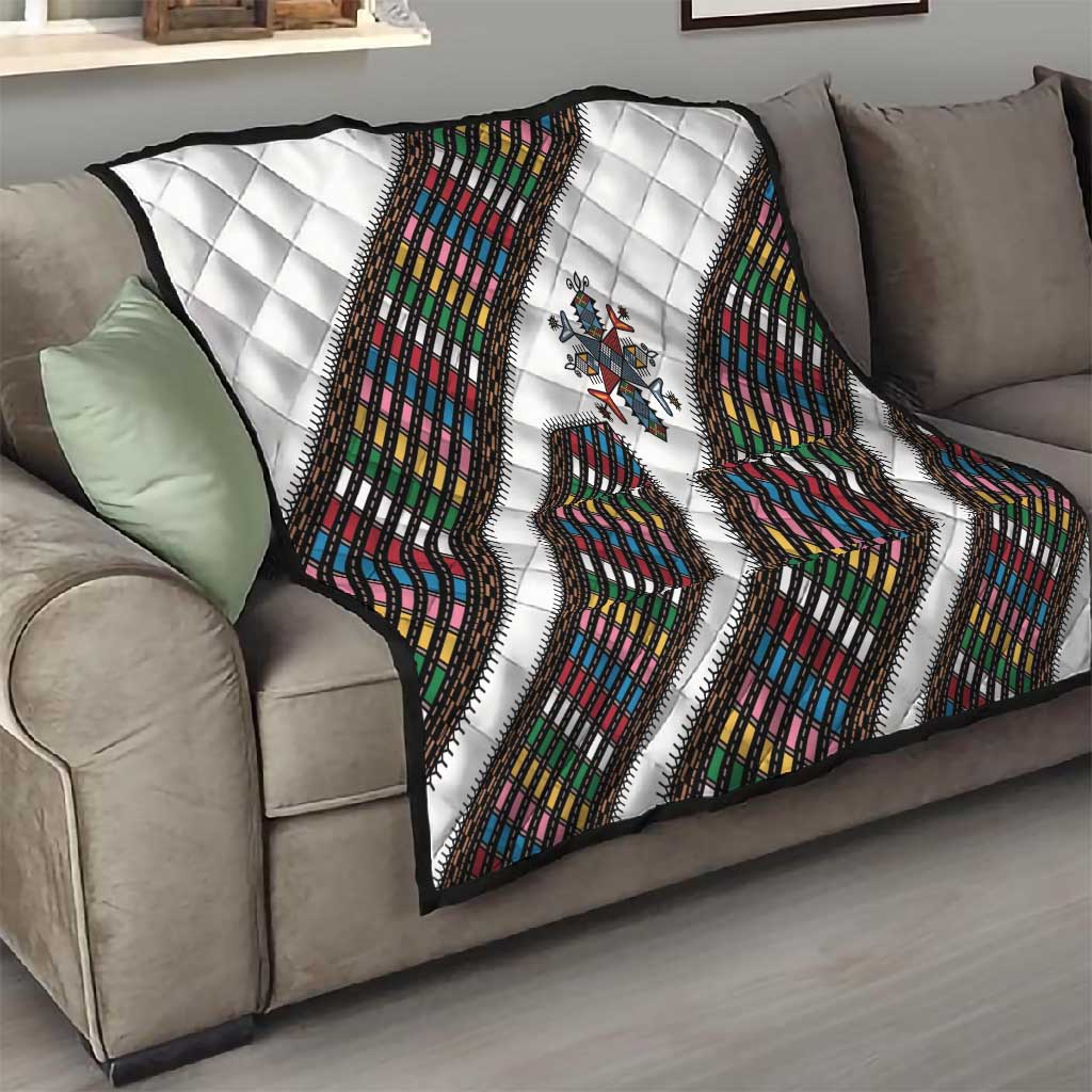 Habesha Kemis Inspired Tilet Pattern Quilt White