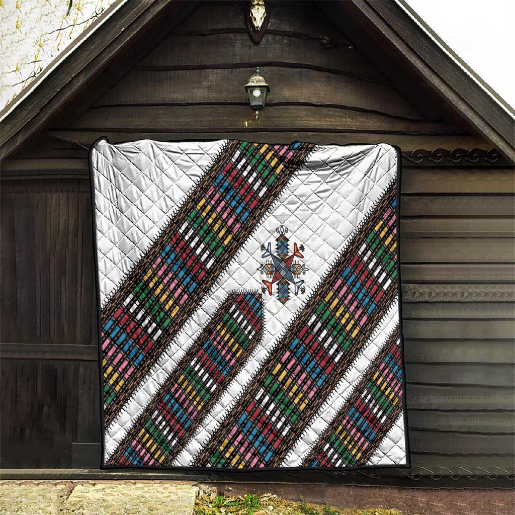 Habesha Kemis Inspired Tilet Pattern Quilt White
