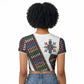 Habesha Kemis Inspired Tilet Pattern Raglan Cropped T shirt White