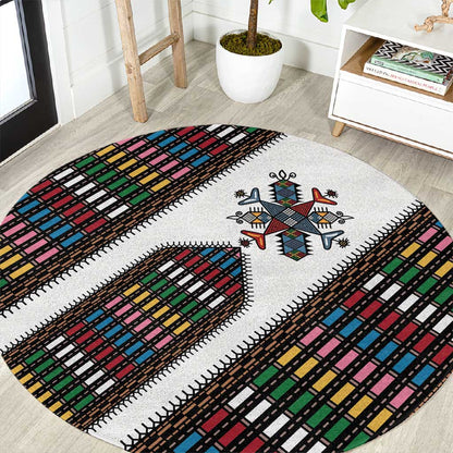 Habesha Kemis Inspired Tilet Pattern Round Carpet White
