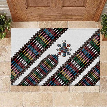 Habesha Kemis Inspired Tilet Pattern Rubber Doormat White