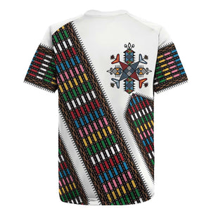 Habesha Kemis Inspired Tilet Pattern Rugby Jersey White
